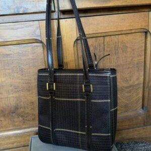 NWT LAUREN Ralph Lauren Brown/Black Tweed Fabric Purse w/Leather Trim